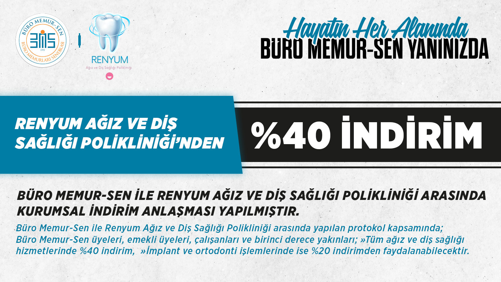 RENYUM AĞIZ VE DİŞ SAĞLIĞI POLİKLİNİĞİ'NDEN % 40 İNDİRİM